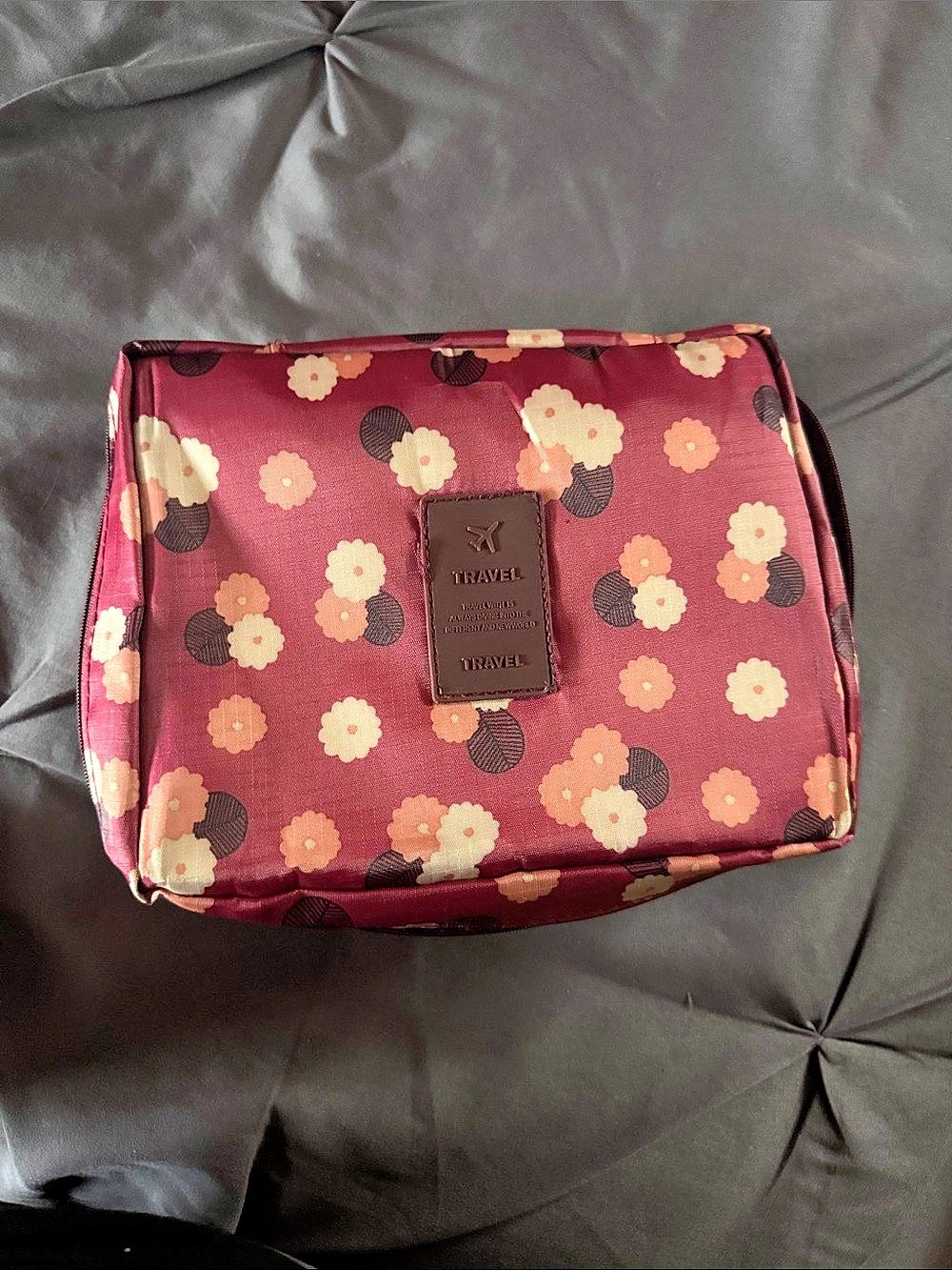 Floral Cosmetic Bag in Pink & Brown